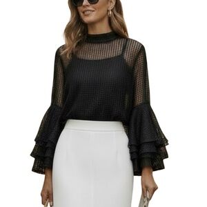 # A277  True Life New York Modern Gothic  Black  Sheer Grid Top NWOT L